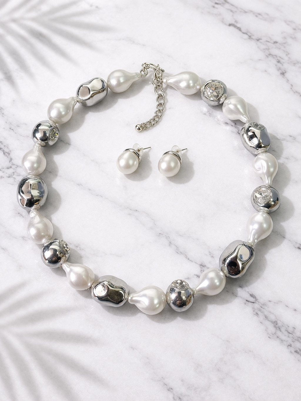 Silver Drop Pearl Set