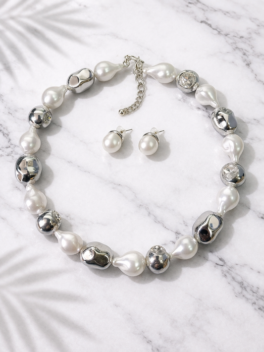Silver Drop Pearl Set