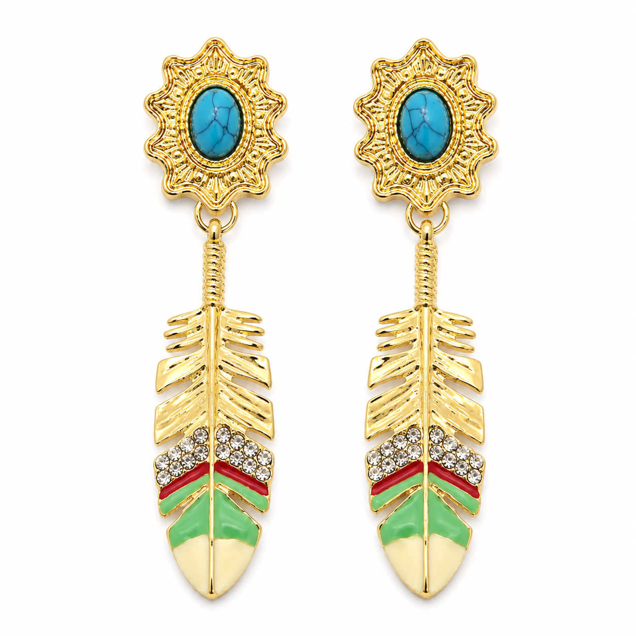 Turquoise Feather Statement Earrings