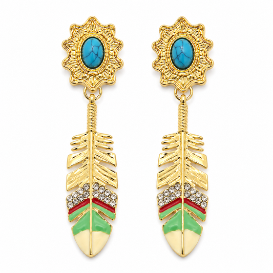Turquoise Feather Statement Earrings