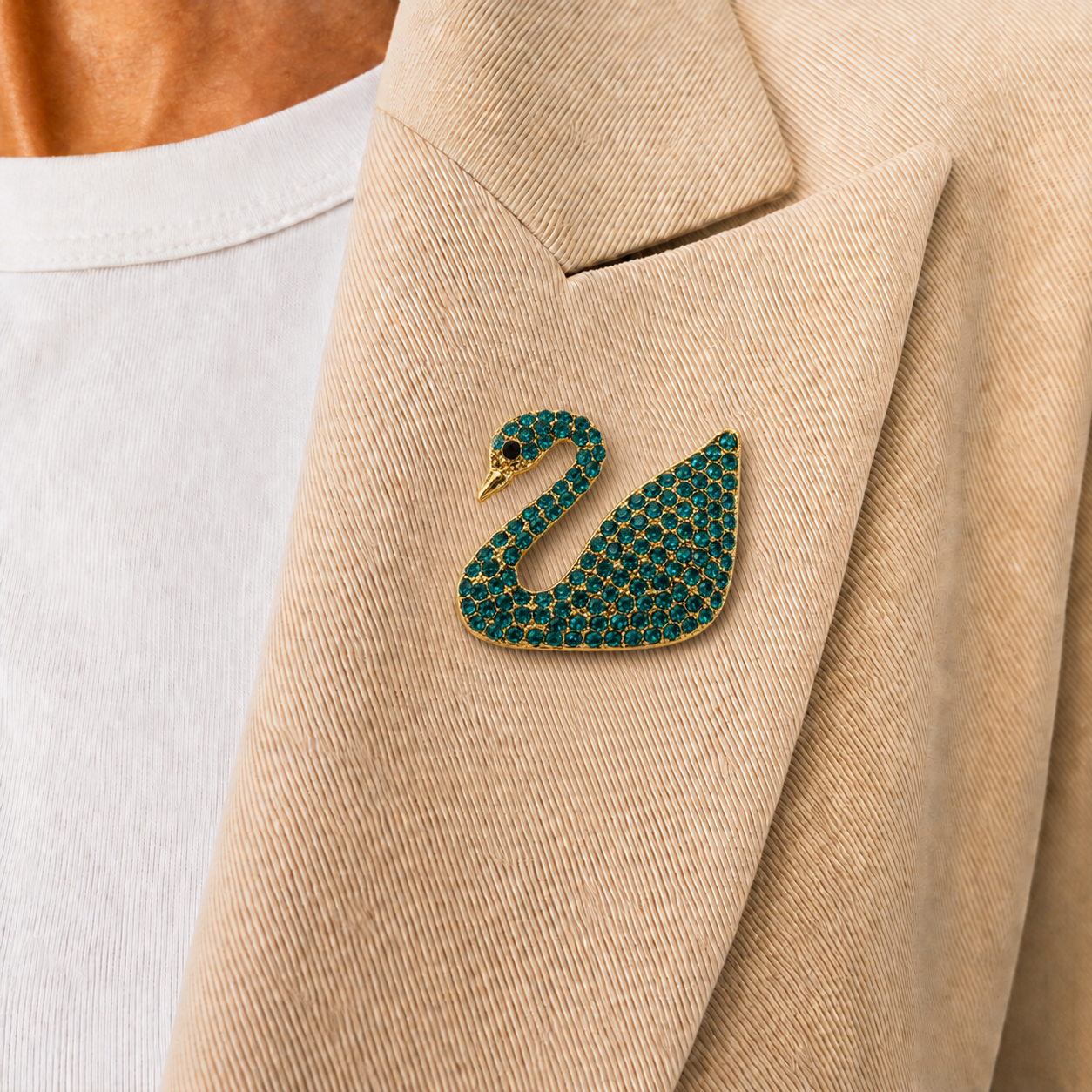 Emerald Swan Crystal Brooch