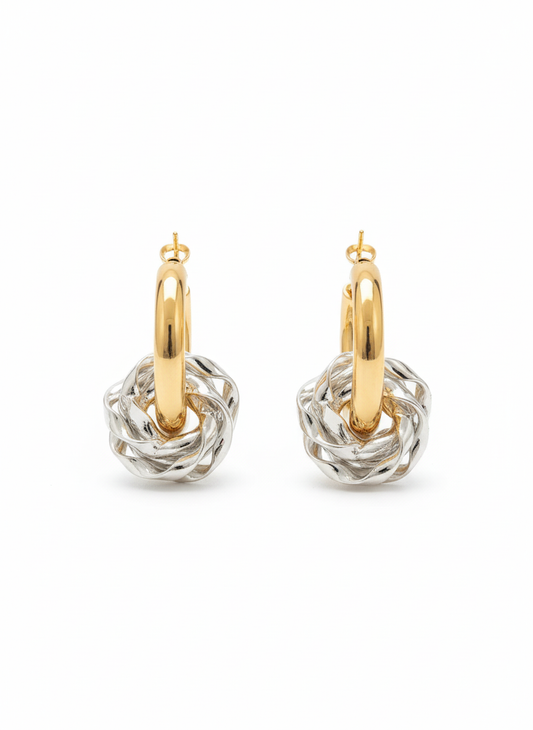 Two-Tone Intertwined Love Knot Drop Earrings