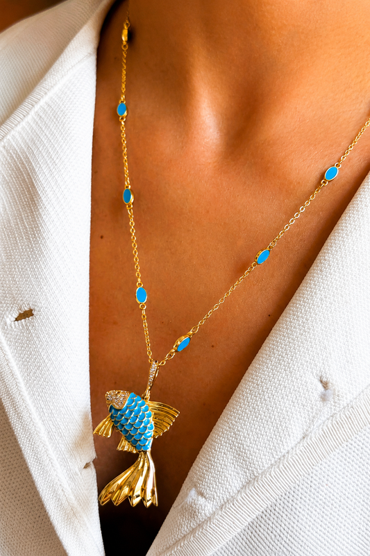 Turquoise Fish Charm Necklace