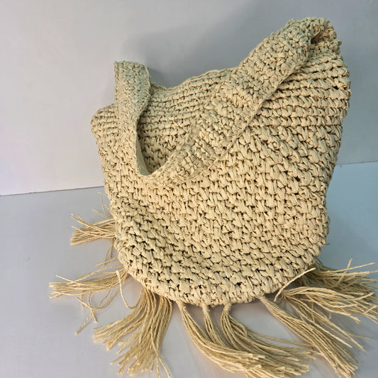 Boho Fringe Woven Straw Tote