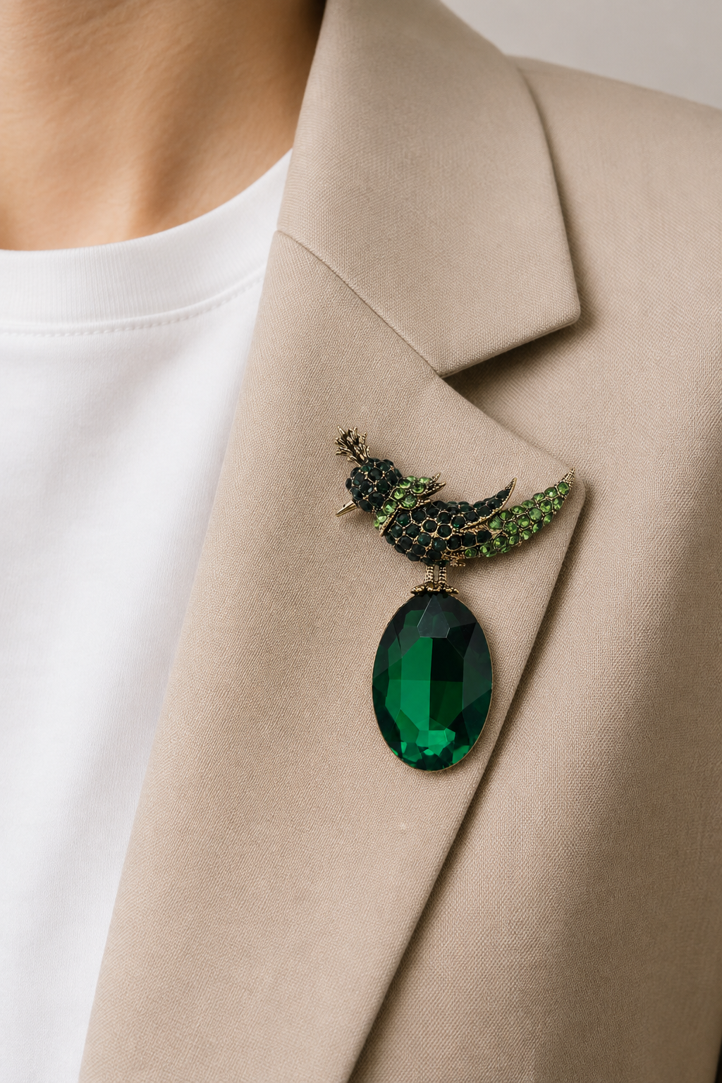 Emerald Bird Statement Brooch