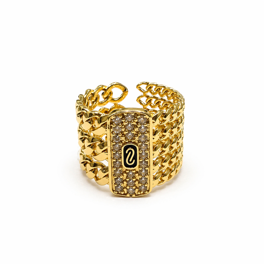 Gold Multi-Chain Statement Ring with Crystal Detail