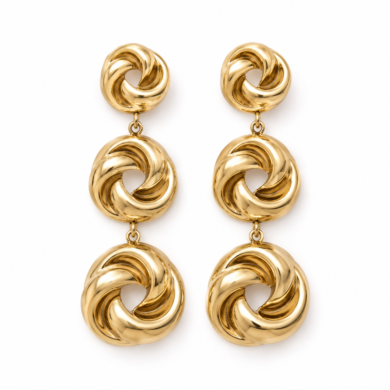 Golden Triple Knot Drop Earrings