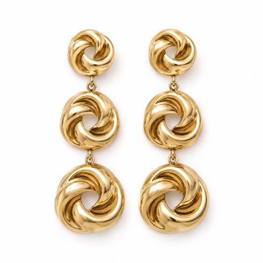 Golden Triple Knot Drop Earrings