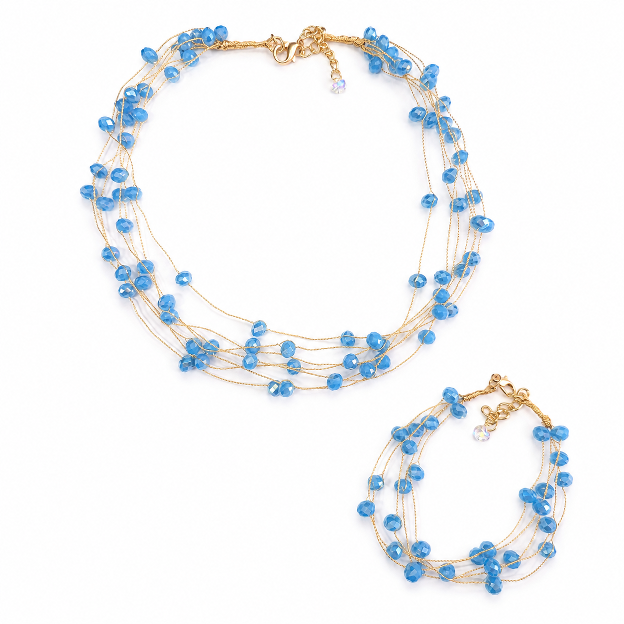Sky Blue Multi-Layer Necklace & Bracelet Set