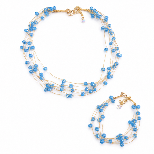 Sky Blue Multi-Layer Necklace & Bracelet Set