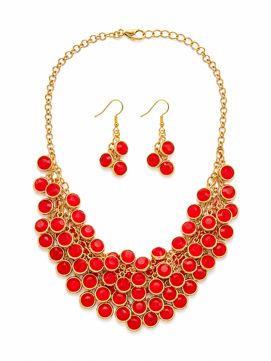 Ruby Cascade Statement Necklace Set
