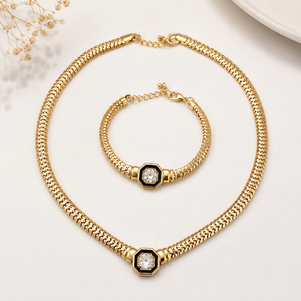 Luxe Crystal Mesh Necklace & Bracelet Set