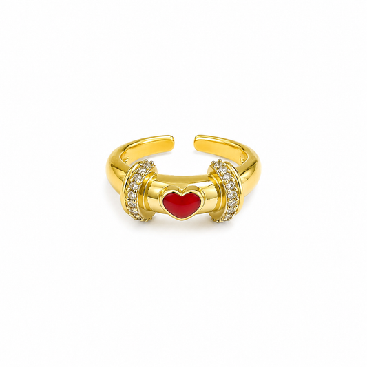 Adjustable Ruby Heart Statement Ring