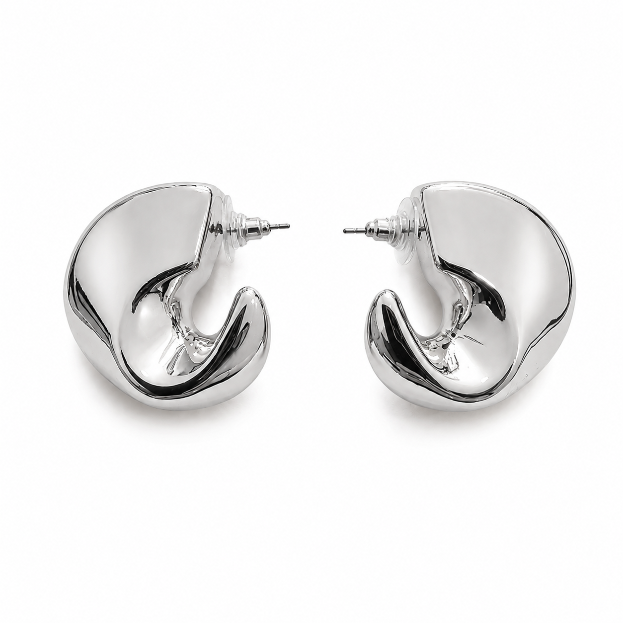 Silver Sculpted Statement Hoop Earrings