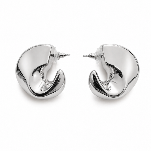 Silver Sculpted Statement Hoop Earrings