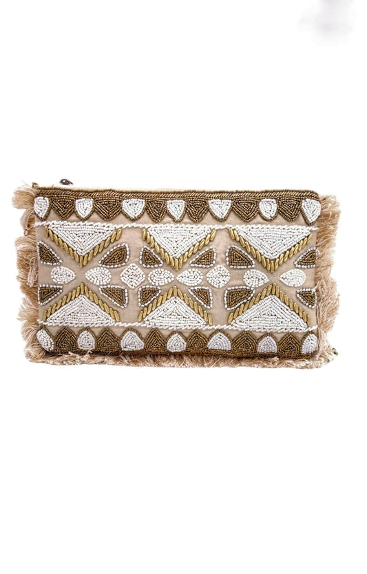 Handmade Sahara Beaded Fringe Clutch