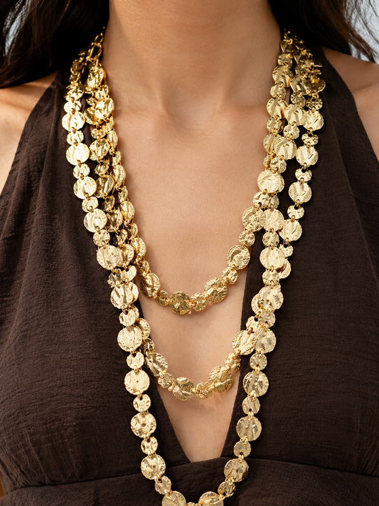 Golden Coin Layered Necklace Set
