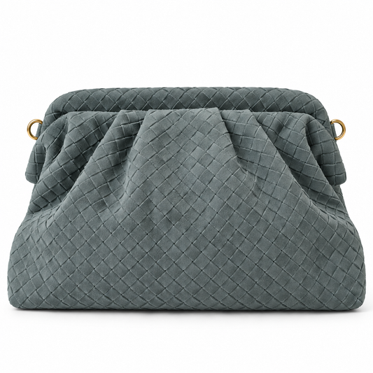 Woven Suede Shoulder Bag – Sage Grey