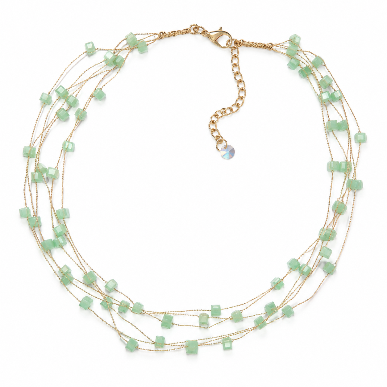 Mint Glow Multi-Layer Crystal Necklace