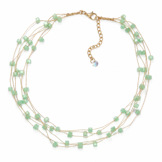 Mint Glow Multi-Layer Crystal Necklace