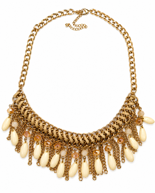 Golden Tassel Charm Statement Necklace