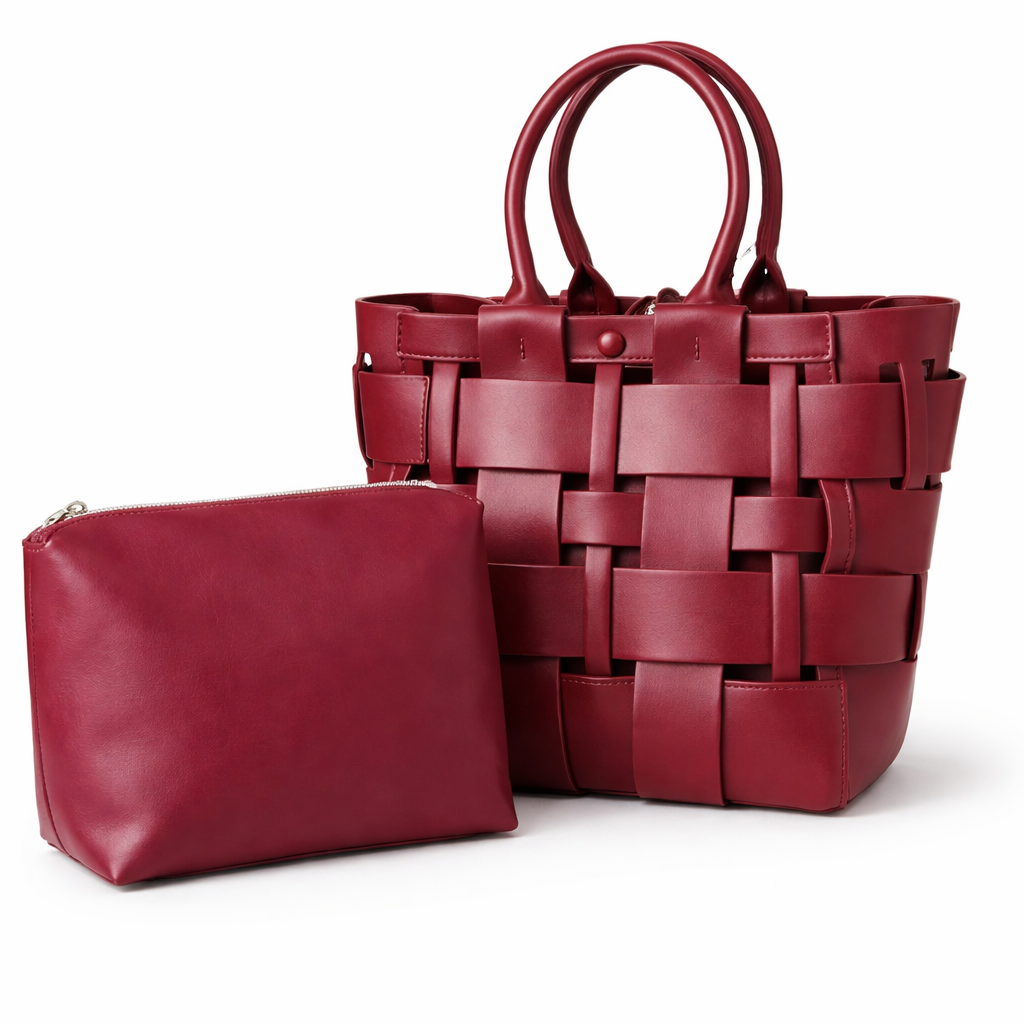 Burgundy Woven Luxe Tote Bag