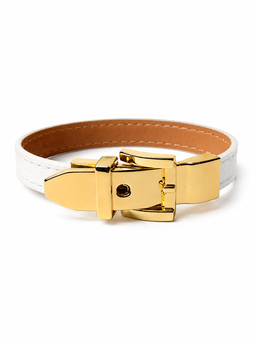 White Luxe Leather Buckle Bracelet