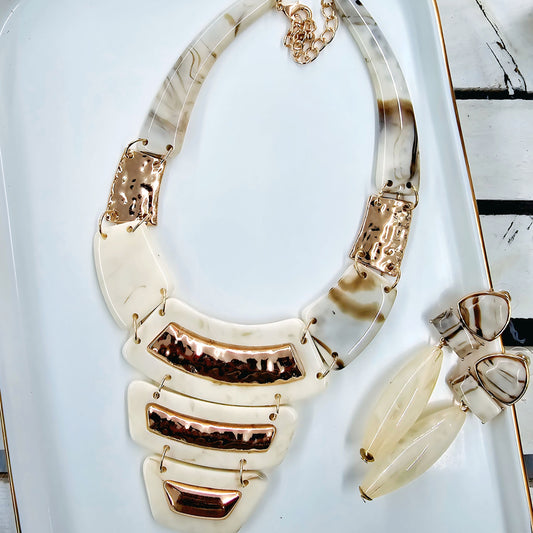 Elegance in Ivory – Chunky Statement Necklace & Earring Set