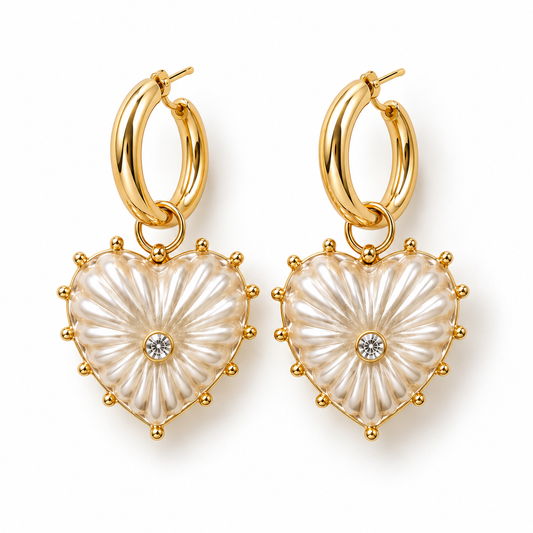 Pearl Heart Drop Earrings