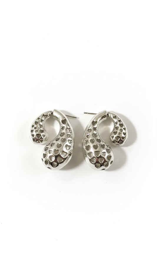 Silver Textured Crescent Stud Earrings