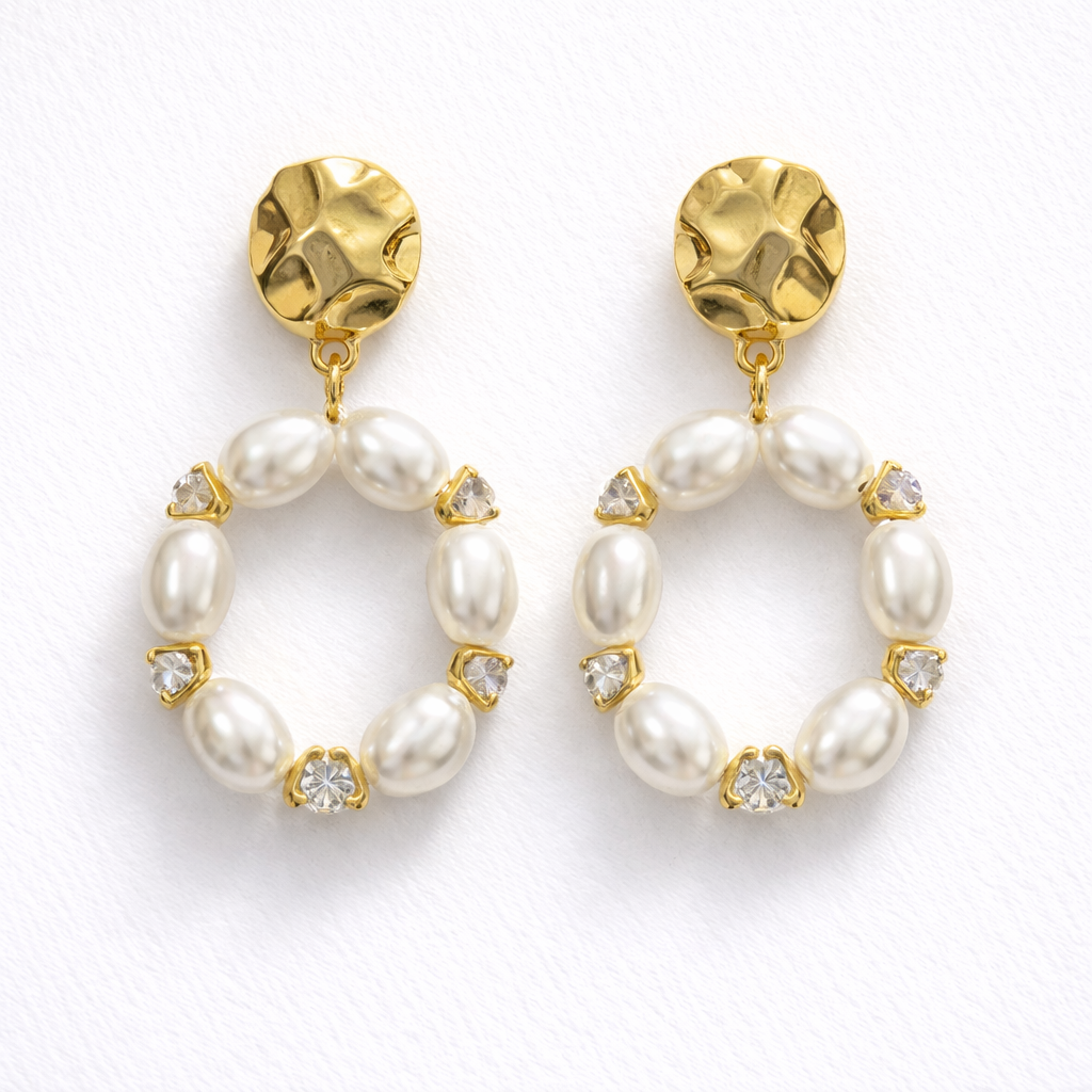 Golden Zircona Pearl Circle Earrings