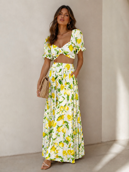 Lemon Blossom Two-Piece Maxi Set-one size