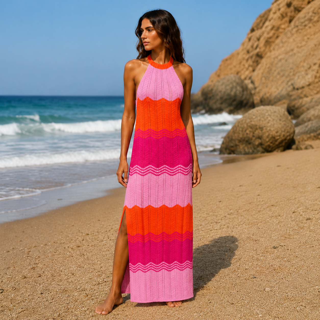 Sunset Waves Crochet Maxi Beach Dress