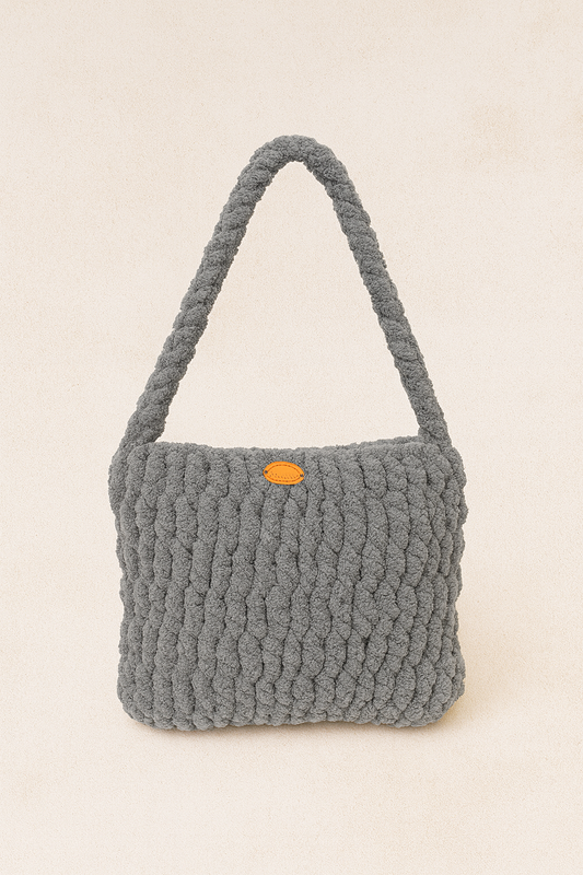 Handmade Grey Plush Crochet Bag