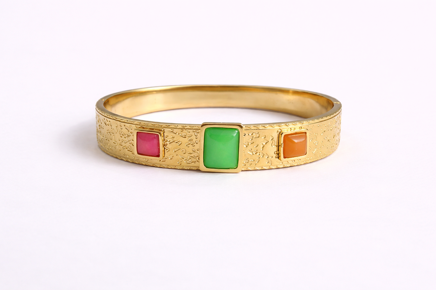Trio Gem Gold Statement Bangle