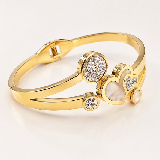 Golden Heart Crystal Open Bangle