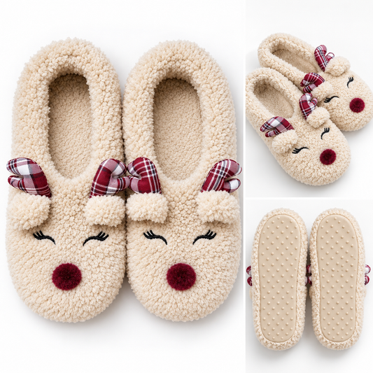 Cozy Reindeer Plush House Slippers