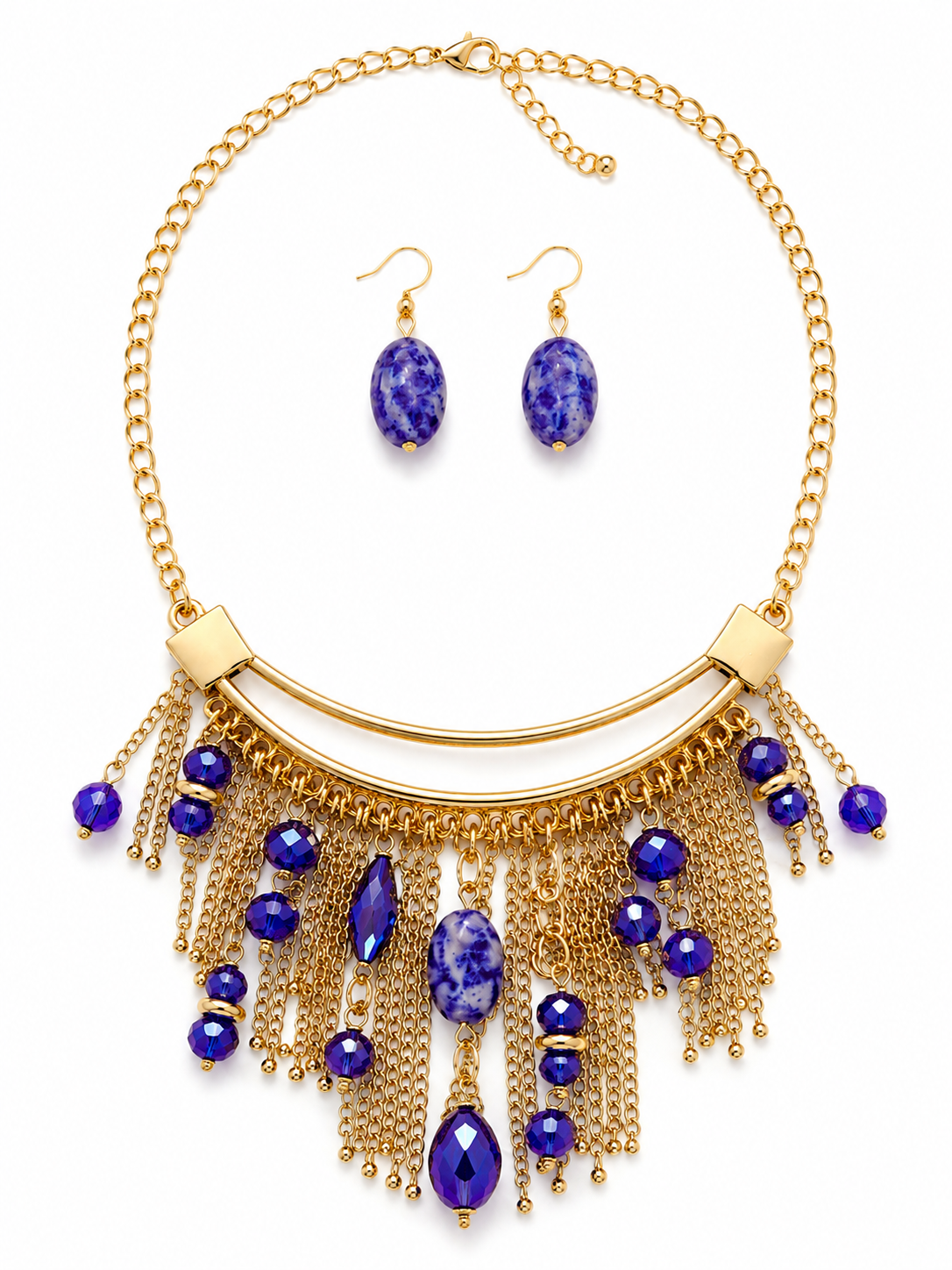Royal Amethyst Fringe Statement Necklace Set