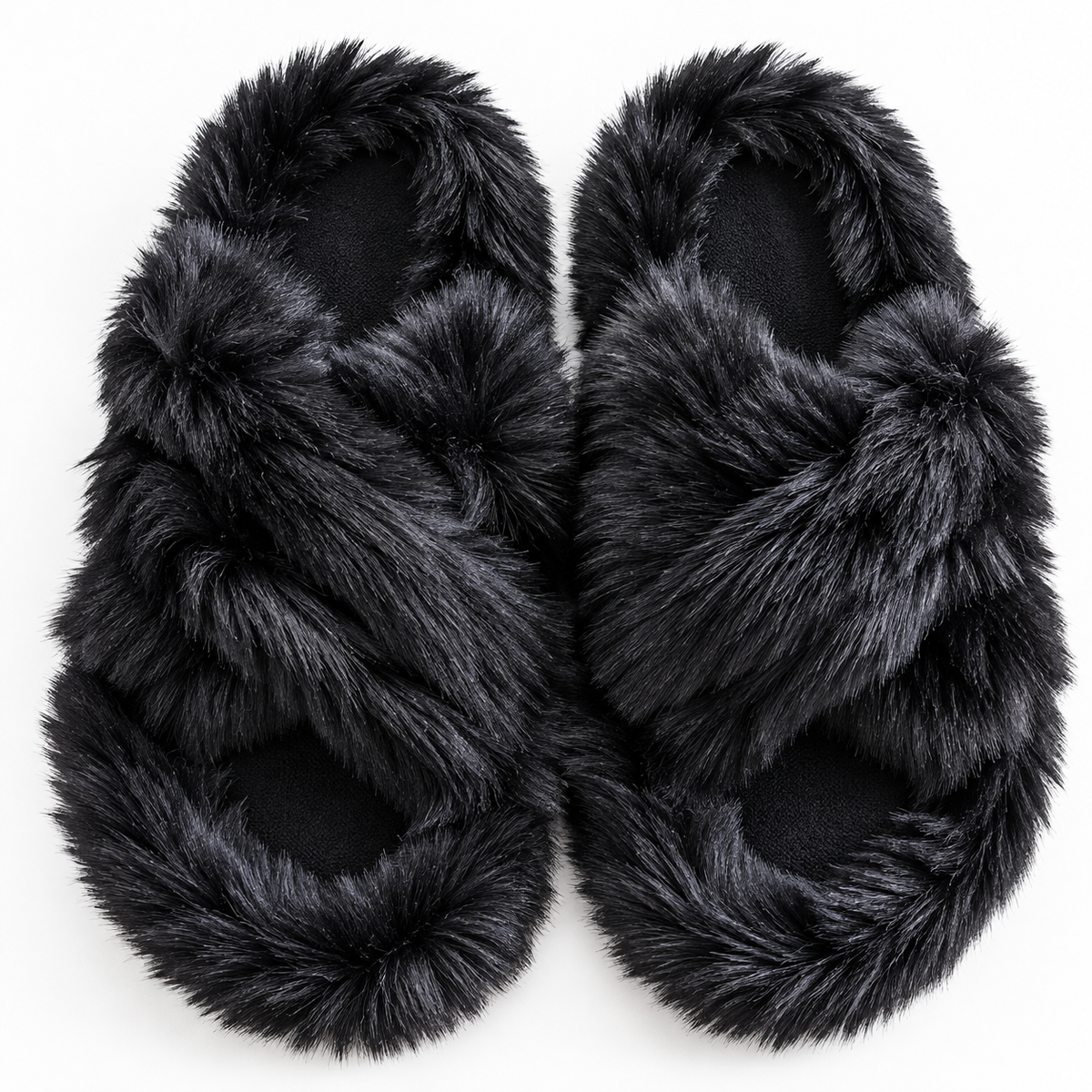 Midnight Luxe Faux Fur Slippers – Black