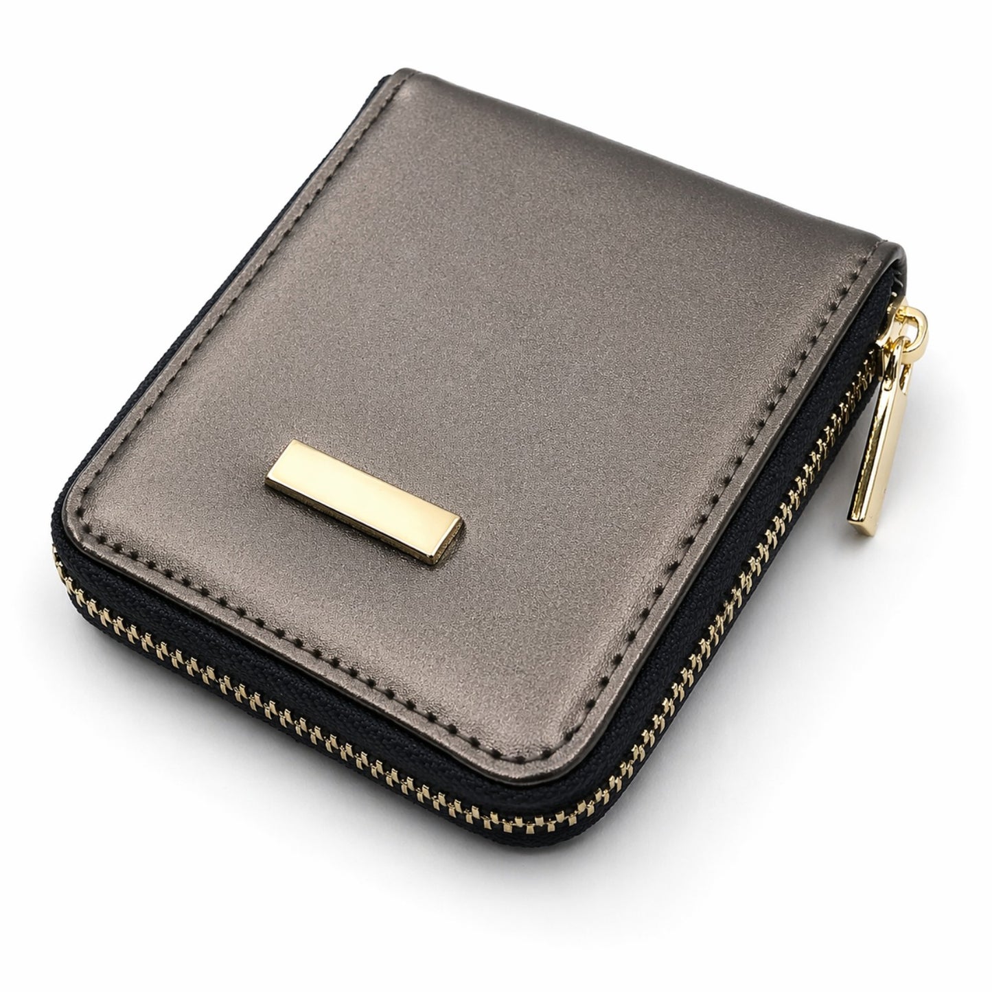 Metallic Luxe Zip Wallet – Taupe Gold Elegance