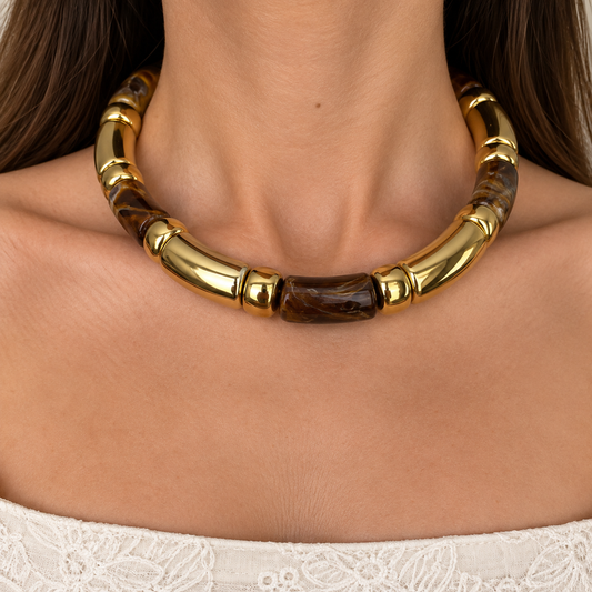 Mocha Marble Gold Choker