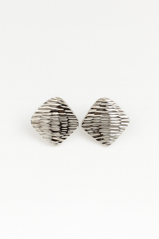 Silver Textured Geometric Stud Earrings