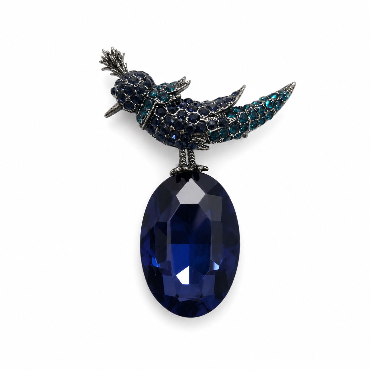 Midnight Blue Crystal Bird Brooch