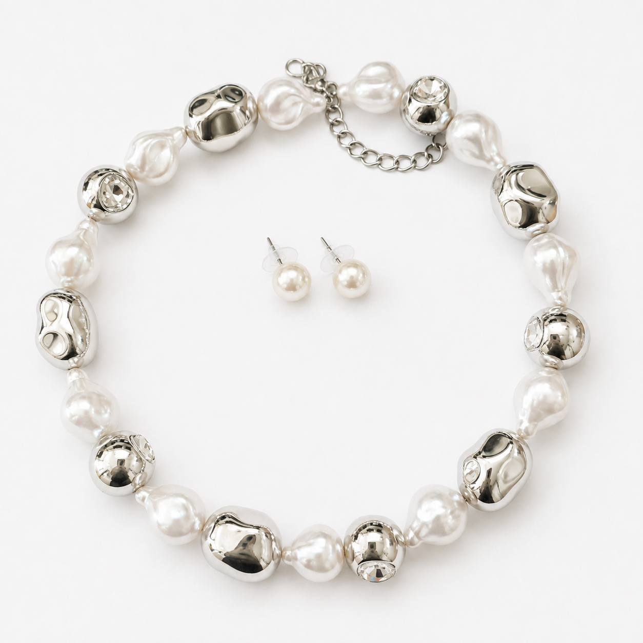 Luna Pearl & Silver Statement Necklace Set