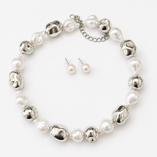 Luna Pearl & Silver Statement Necklace Set