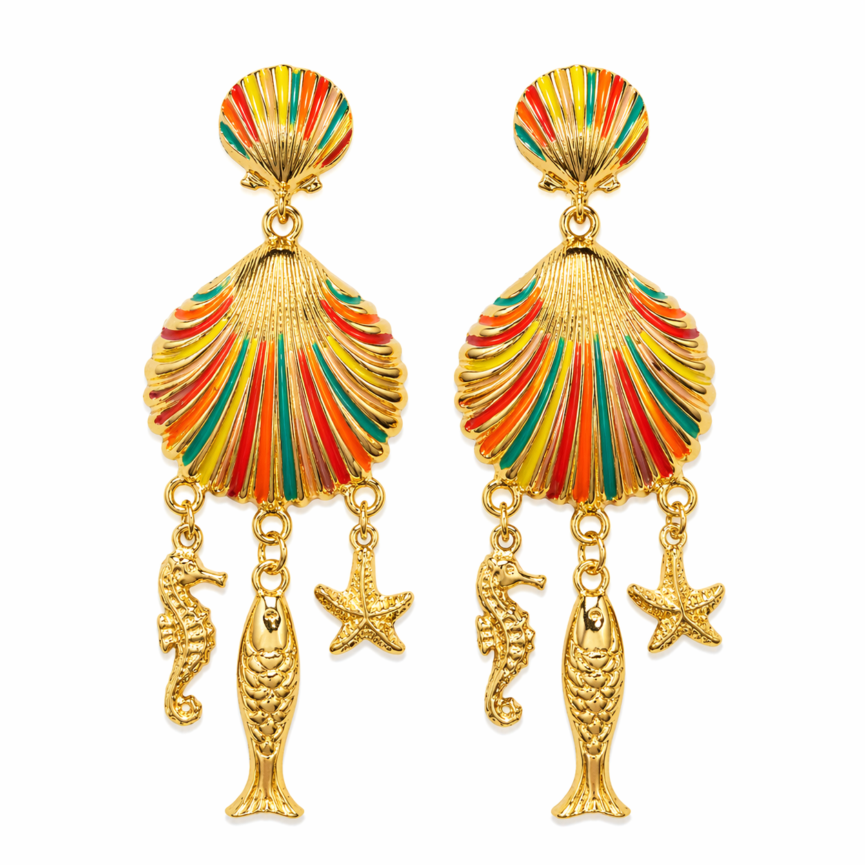Rainbow Shell Ocean Earrings – Gold Statement