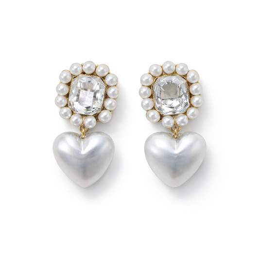 Royal Pearl Crystal Heart Earrings