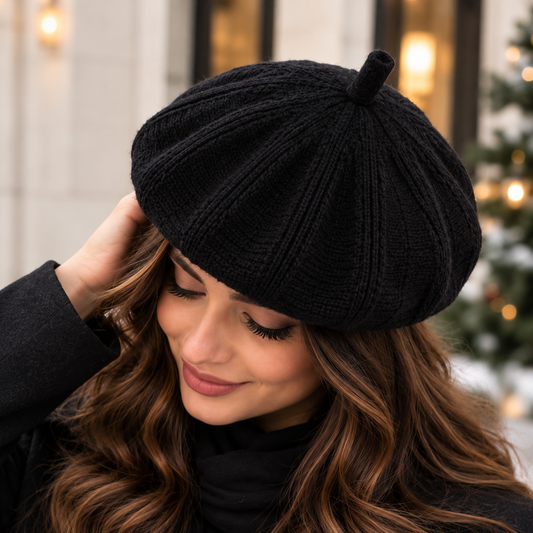 Parisian Knitted Beret – Black