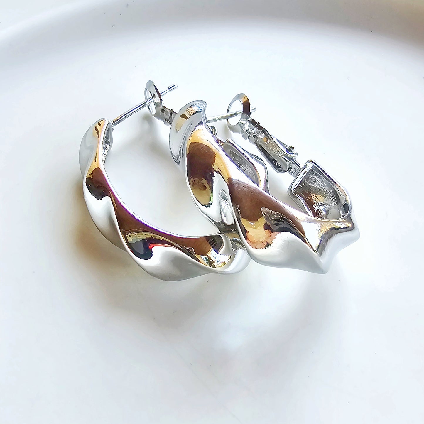 Silver Waves Hoop Earrings