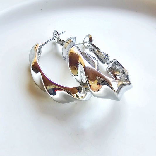 Silver Waves Hoop Earrings